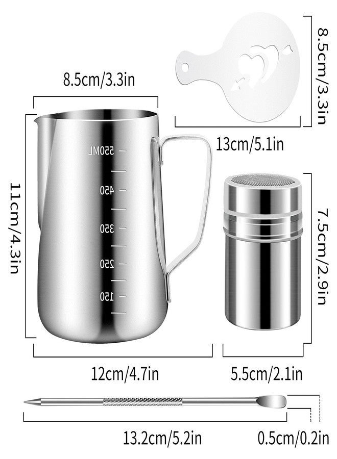 PROKITCHEN Stainless Steel Milk Frothing Pitcher 20oz/600ml for Milk Cappuccino Coffee Stencils Latte Art, Milk Jug Cup with Decorating Art Pen, Powder Shaker, 16 Pieces Coffee Decorating Stencils - Image 3